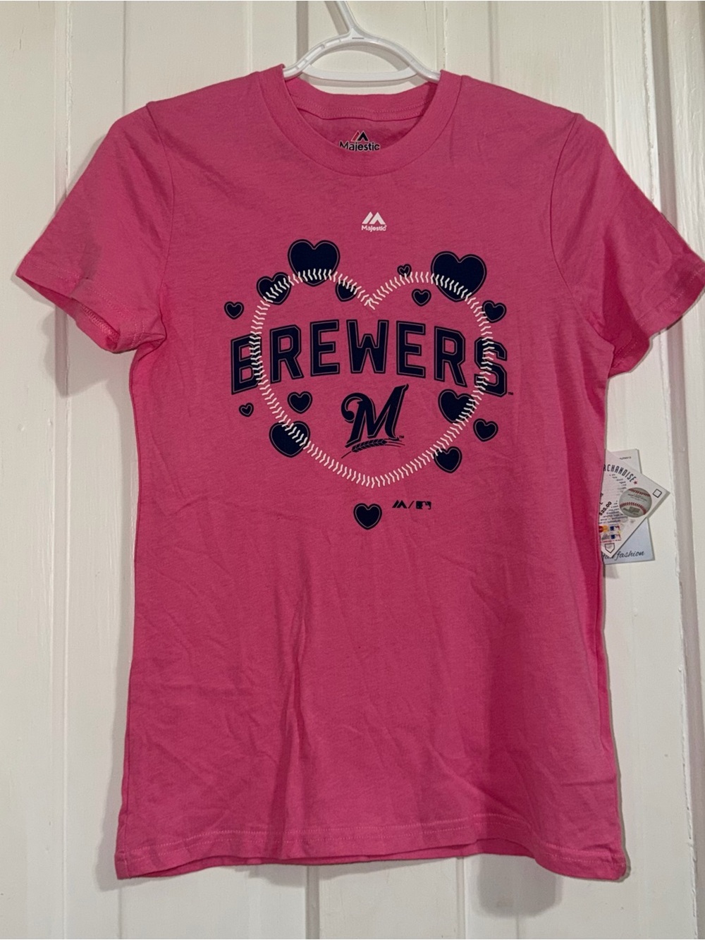 NWT Girls juniors size large shirt Majestic Milwaukee Brewers Girls'‎ Pink Tee